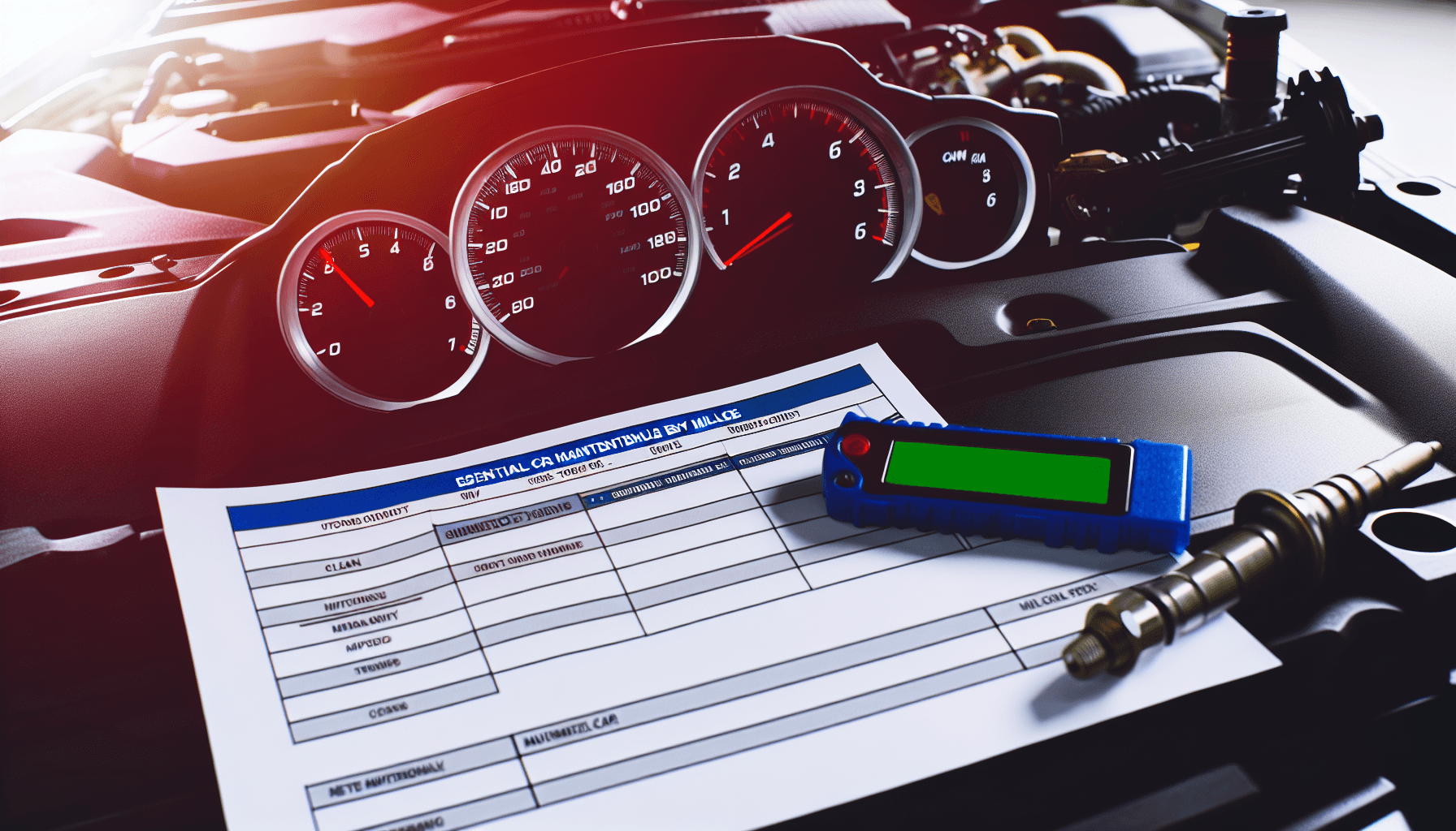 Essential car maintenance schedule checklist showing mileage intervals and service items