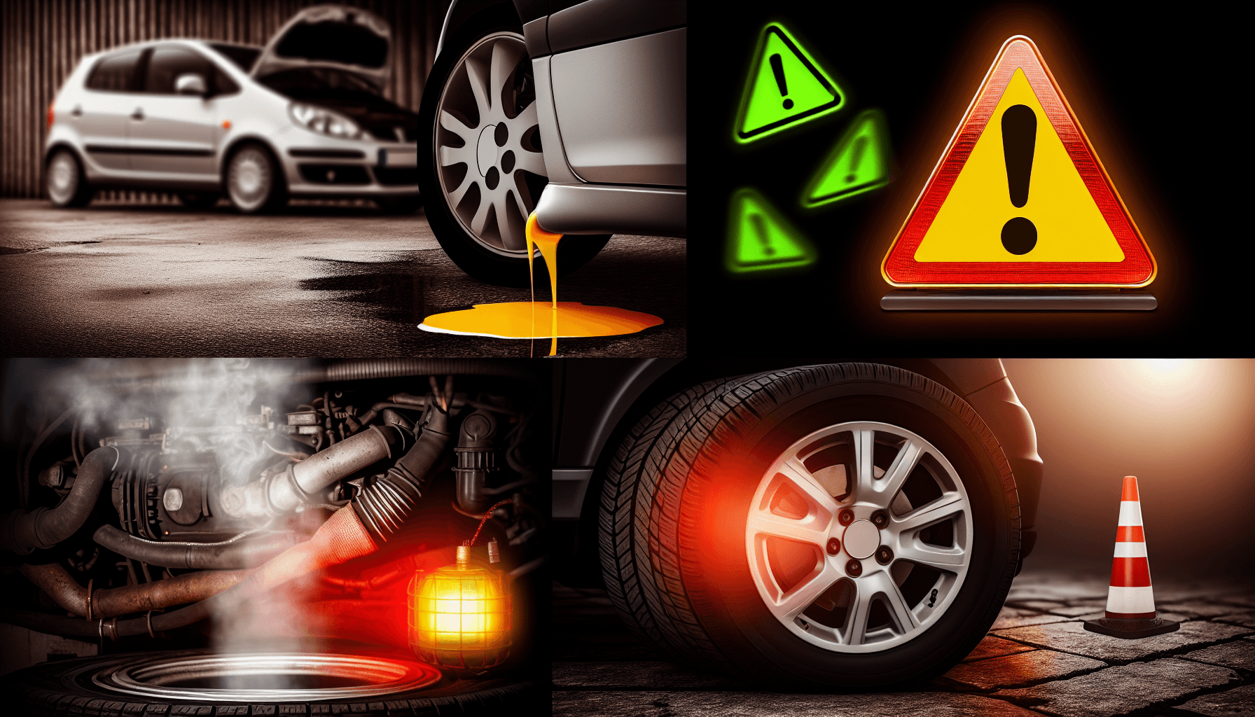 Car dashboard showing multiple warning lights indicating immediate attention needed